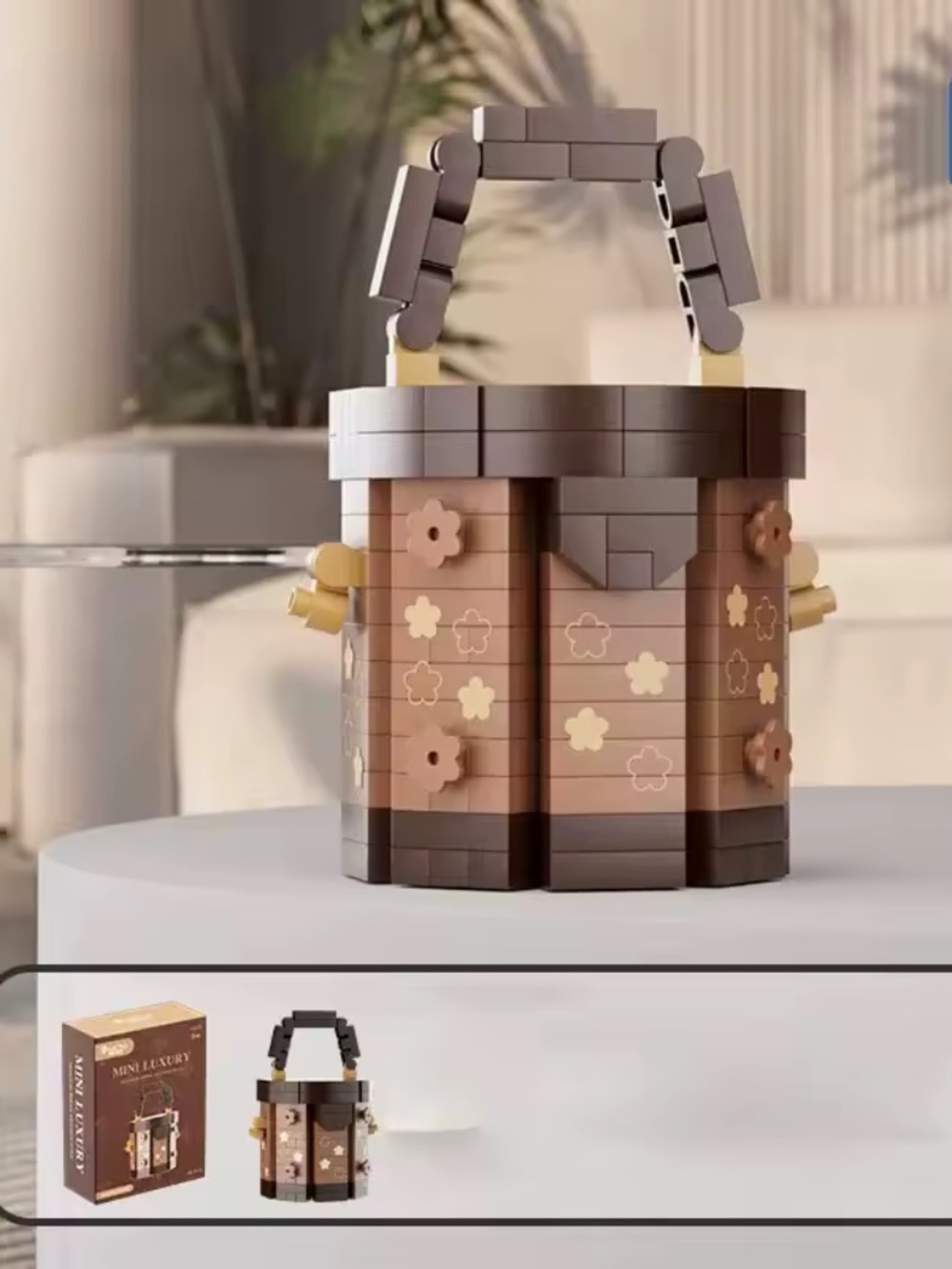 Fashion handbags building blocks Brown Floral Tote